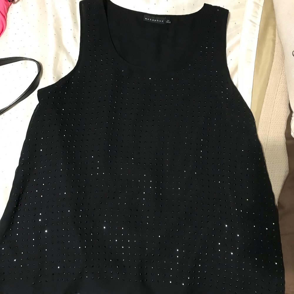 Metaphor Size XL Black glitter sequin dotted tank